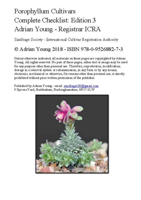 New 2018 Porophyllum Saxifraga Complete Checklist