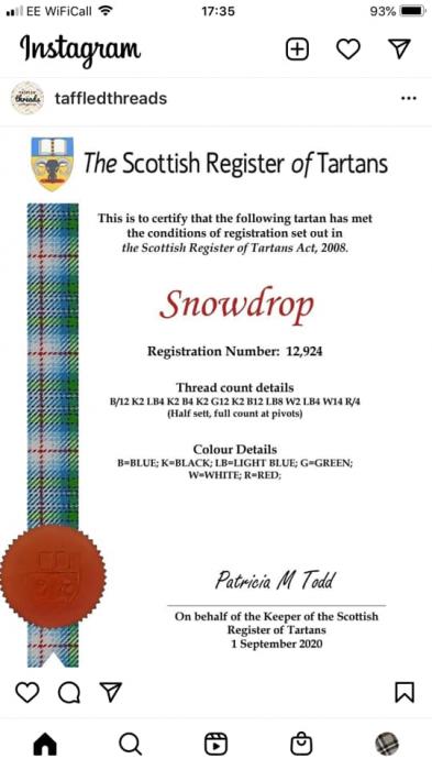 Snowdrop Tartan registered!